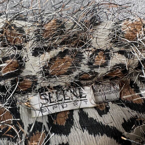 Selene Sport Vintage Leopard Print Shaggy Blouse Womens Large Sheer Button Front - Picture 3 of 7